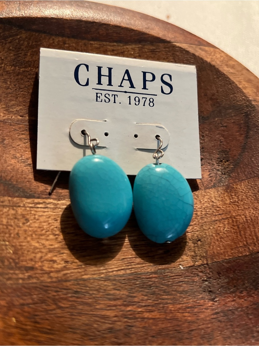 Chaps Turquoise Oval Drop Earrings - Bright Turquoise Stones